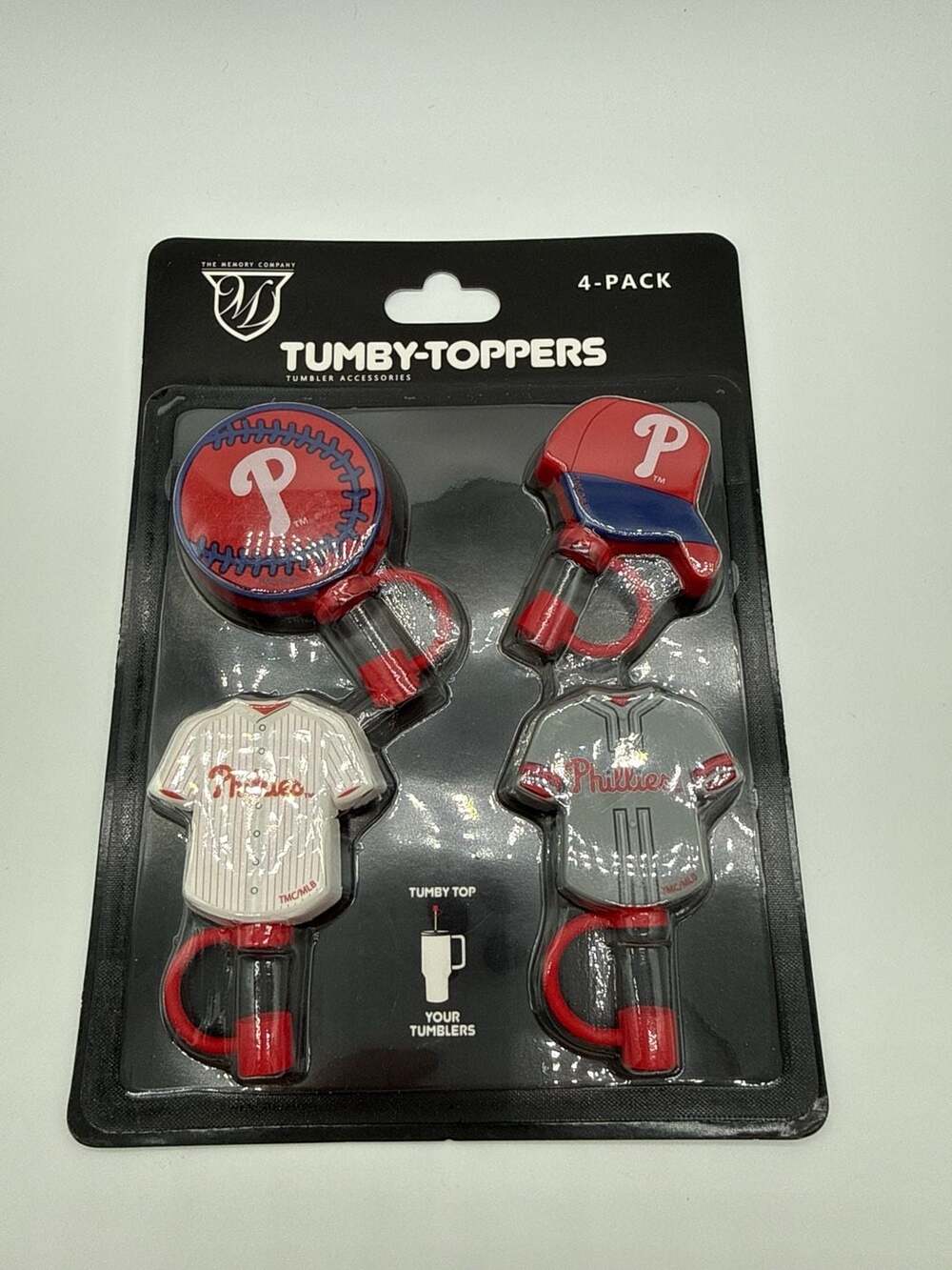 The Memory Company MLB Philadelphia Phillies Tumby-Toppers 4-Pack Tumbler Straw